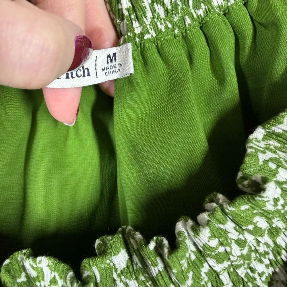 Abercrombie & Fitch Green White Splattered Print Puff Sleeve‎ Top